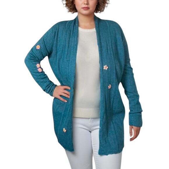 Kinross cashmere blue embroidered cardigan sweater - Picture 3 of 8